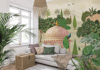 Royal Garden Peacocks and Temples Wall Mural