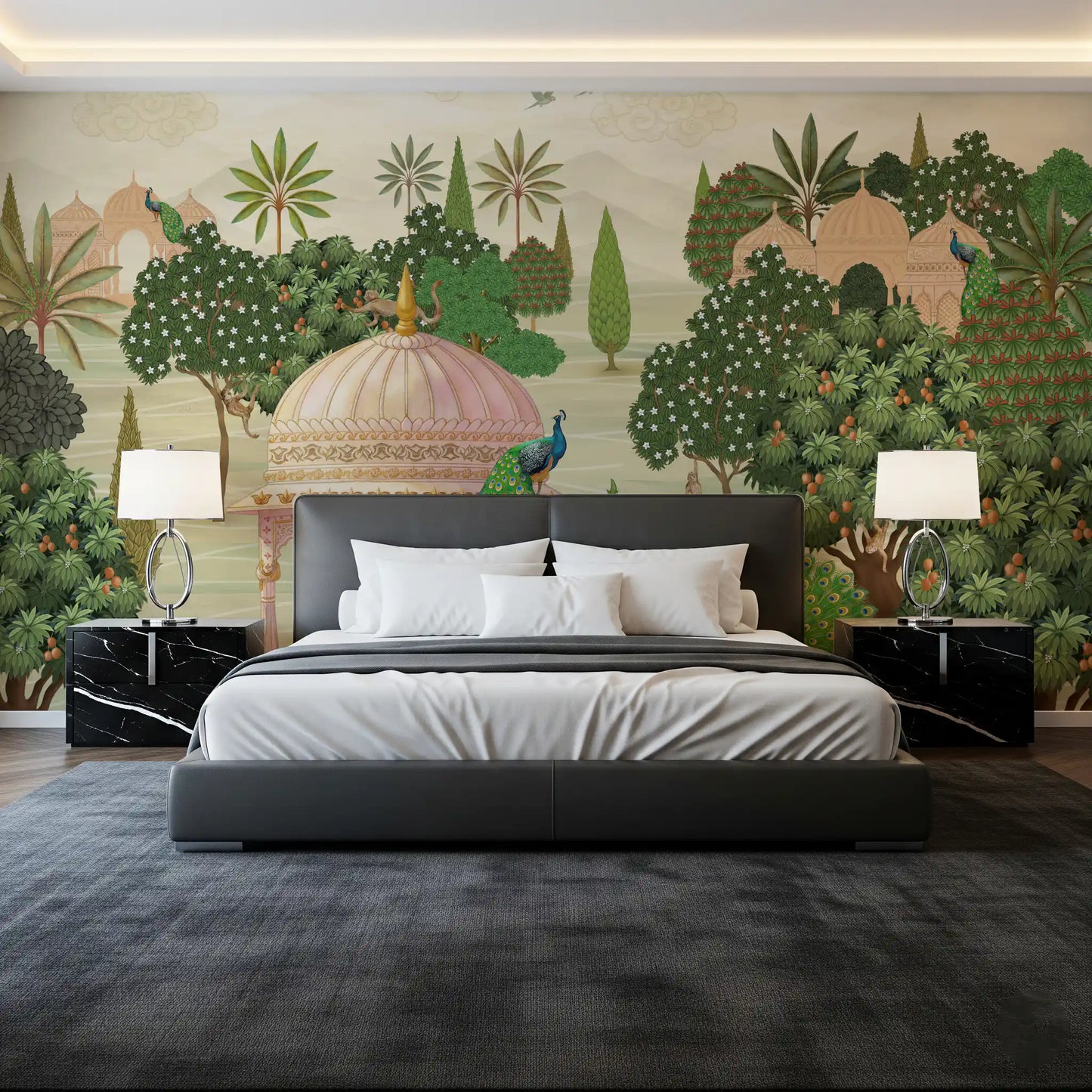 Royal Garden Peacocks and Temples Wall Mural