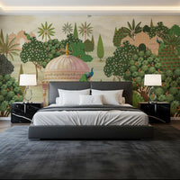 Royal Garden Peacocks and Temples Wall Mural