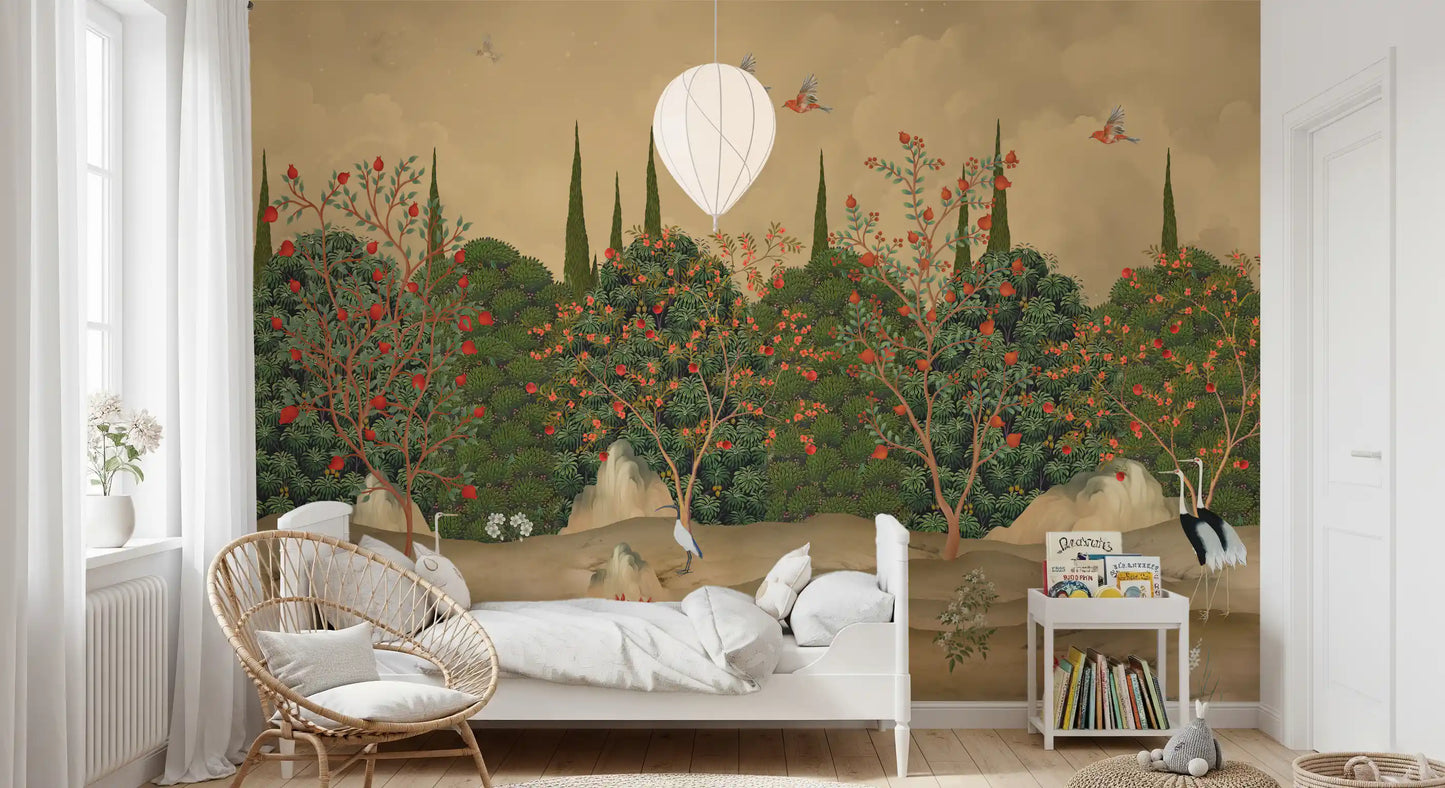 Botanische Granatapfelhain-Illustration als Wandbild