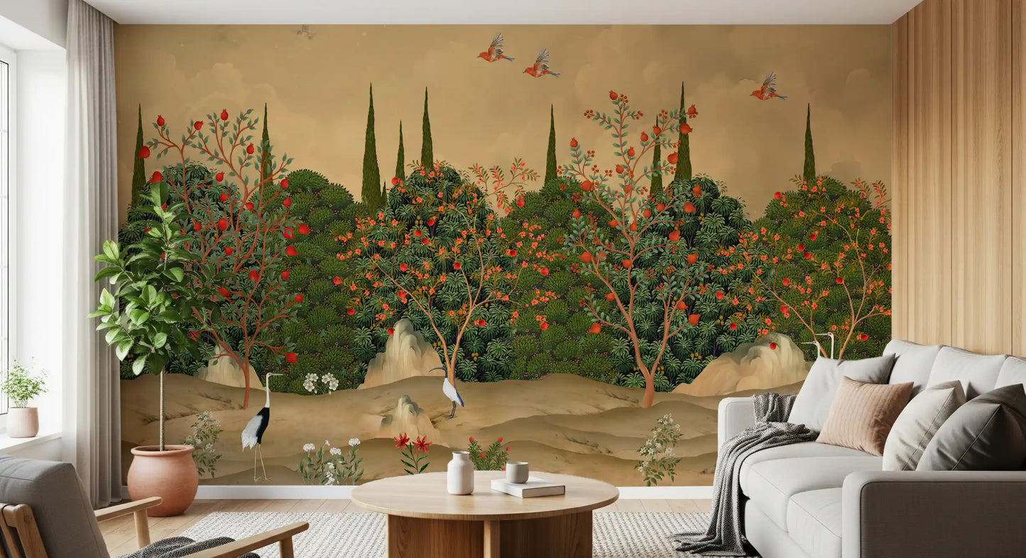 Botanische Granatapfelhain-Illustration als Wandbild