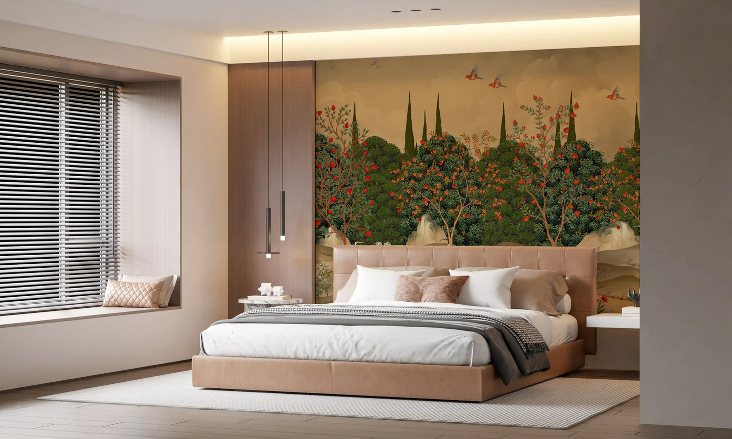 Botanische Granatapfelhain-Illustration als Wandbild