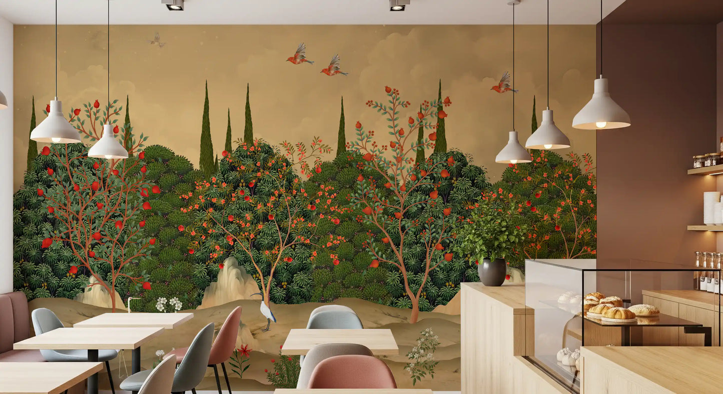 Botanische Granatapfelhain-Illustration als Wandbild