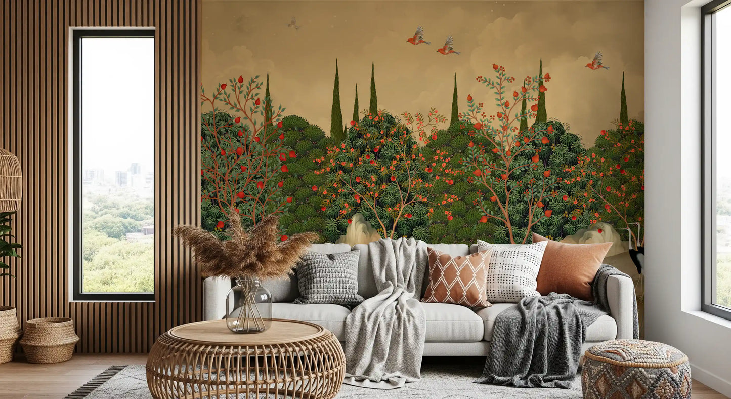 Botanische Granatapfelhain-Illustration als Wandbild