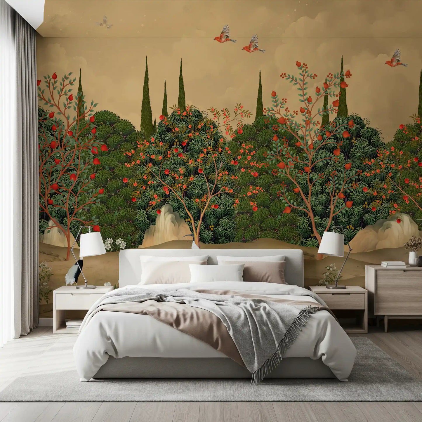 Botanische Granatapfelhain-Illustration als Wandbild