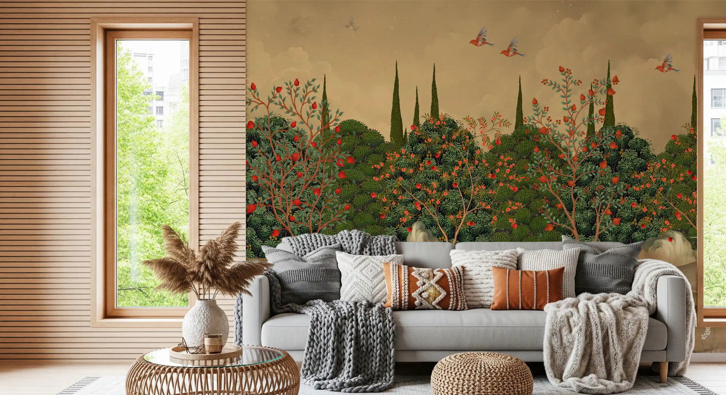 Botanische Granatapfelhain-Illustration als Wandbild