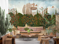 Wandbild „Obstgarten mit Kranichen und Granatäpfeln“