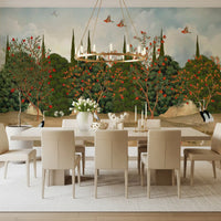 Wandbild „Obstgarten mit Kranichen und Granatäpfeln“