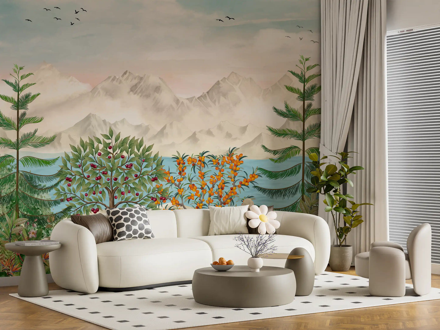 Wandbild „Ruhiger Blick auf einen Bergobstgarten“