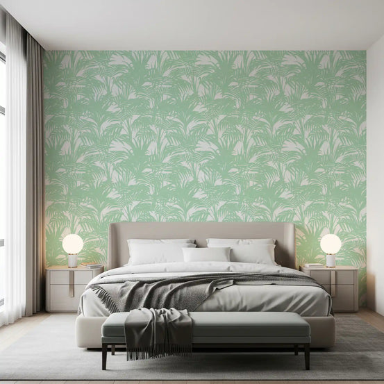 Papier peint à motif jungle minimaliste vert sauge