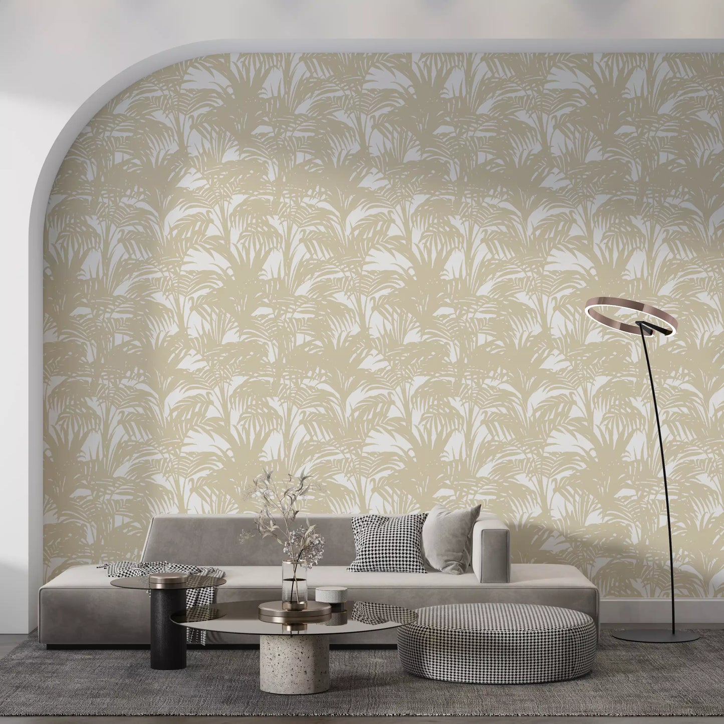 Papier peint minimaliste à motif de frondes tropicales