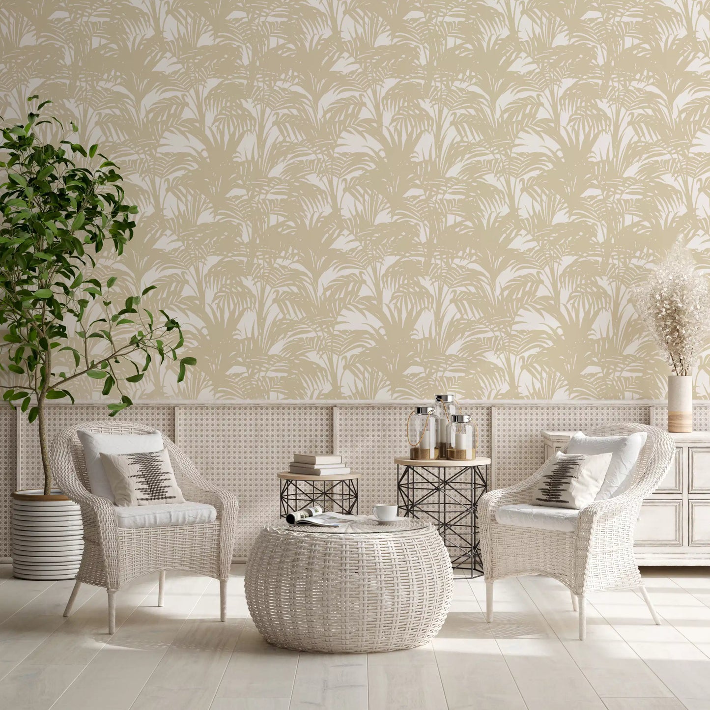 Papier peint minimaliste à motif de frondes tropicales