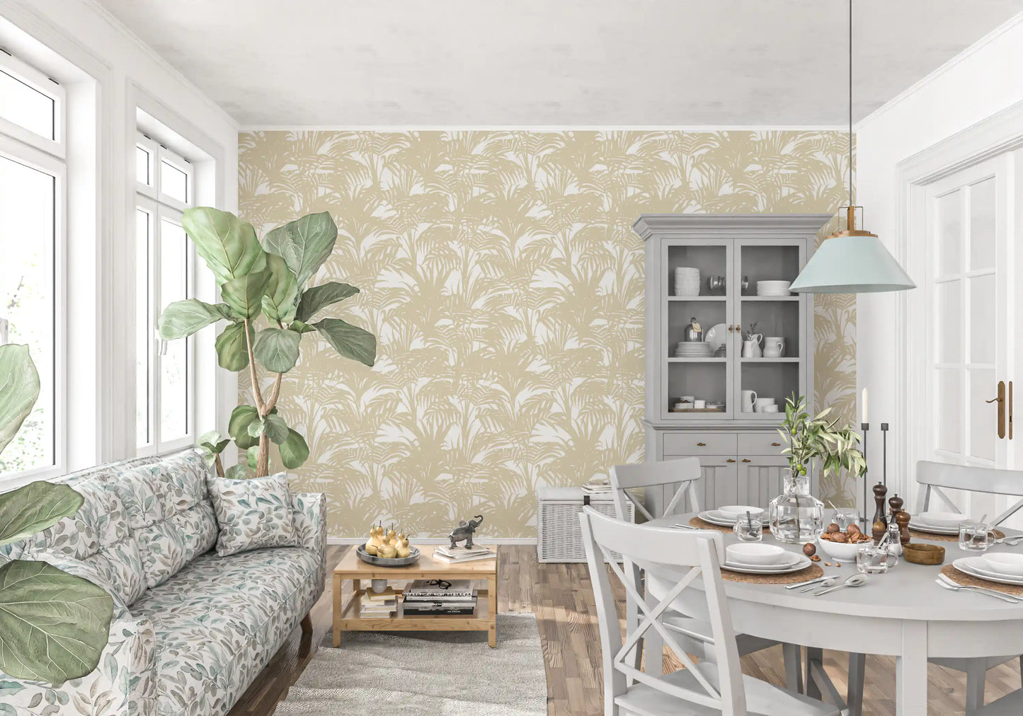 Papier peint minimaliste à motif de frondes tropicales