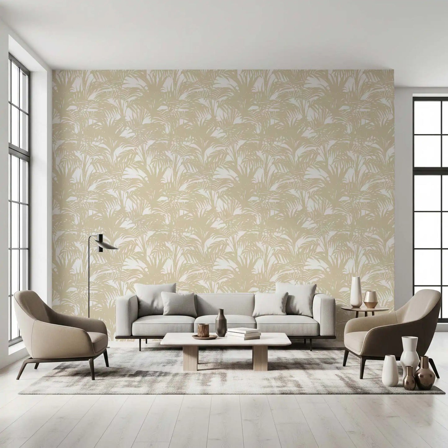 Papier peint minimaliste à motif de frondes tropicales