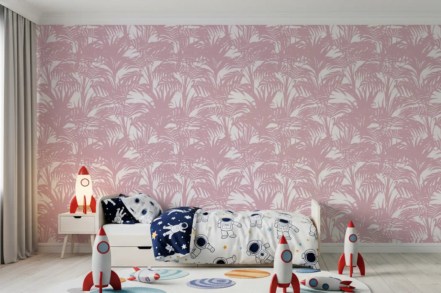 Blush-silhuettapet med palmeblader