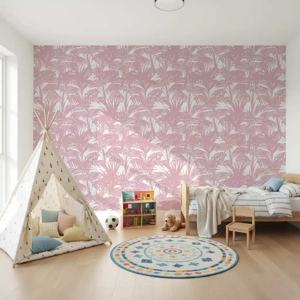 Blush-silhuettapet med palmeblader