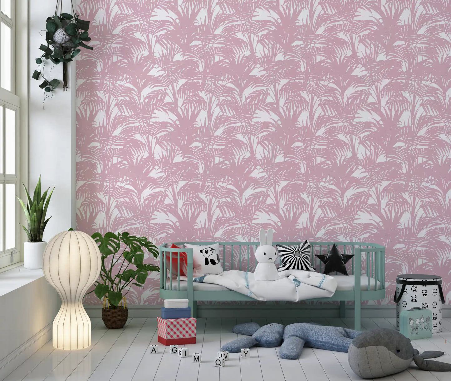 Blush-silhuettapet med palmeblader