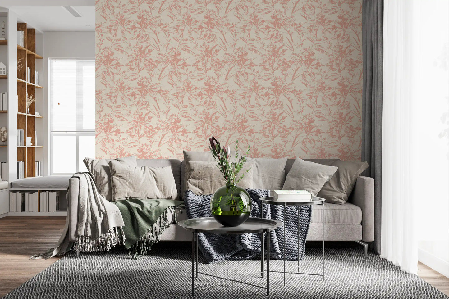 Tapet med myk blush og botanisk skisse