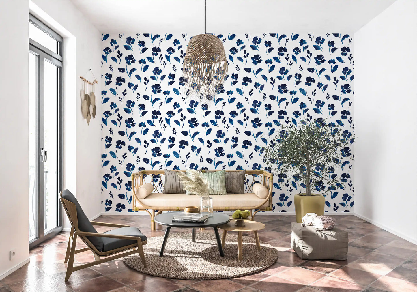 Indigo Ink Botanical Meadow Wallpaper⁠