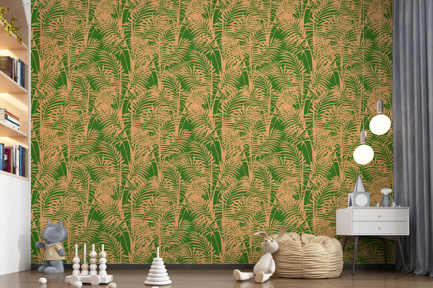 Tapet cu imprimeu abstract de frunze de palmier tropicale