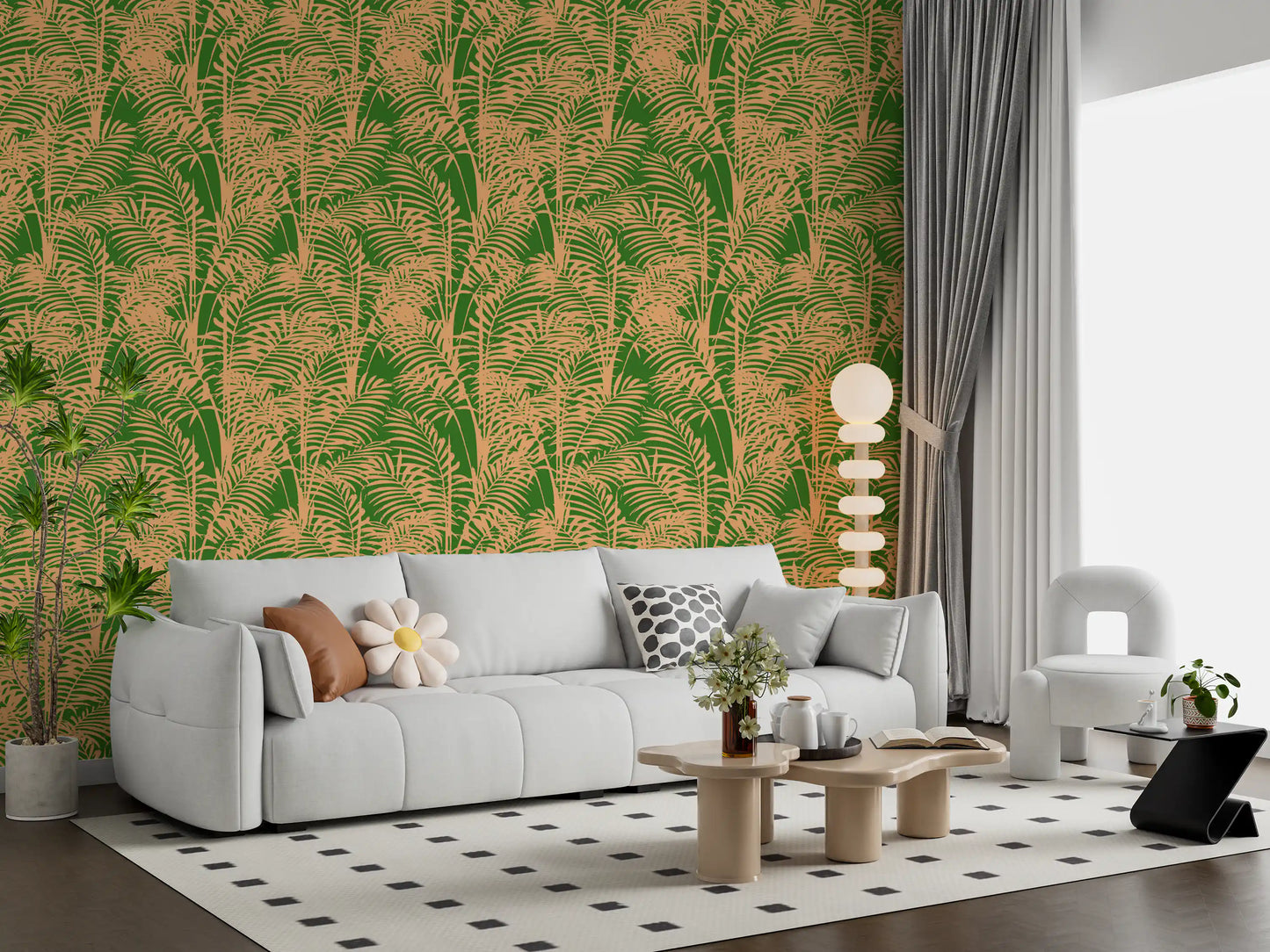 Tapet cu imprimeu abstract de frunze de palmier tropicale