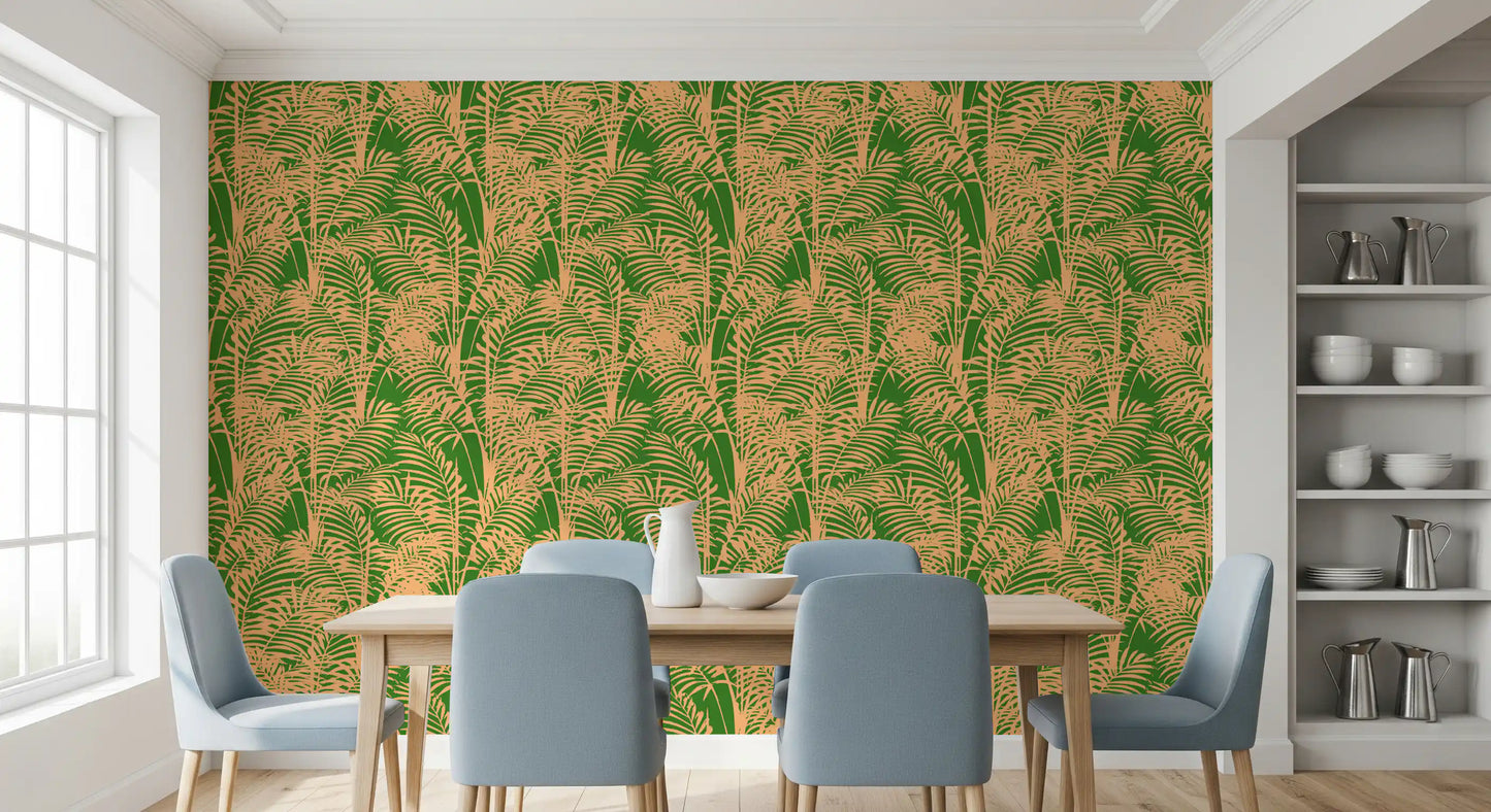 Tapet cu imprimeu abstract de frunze de palmier tropicale