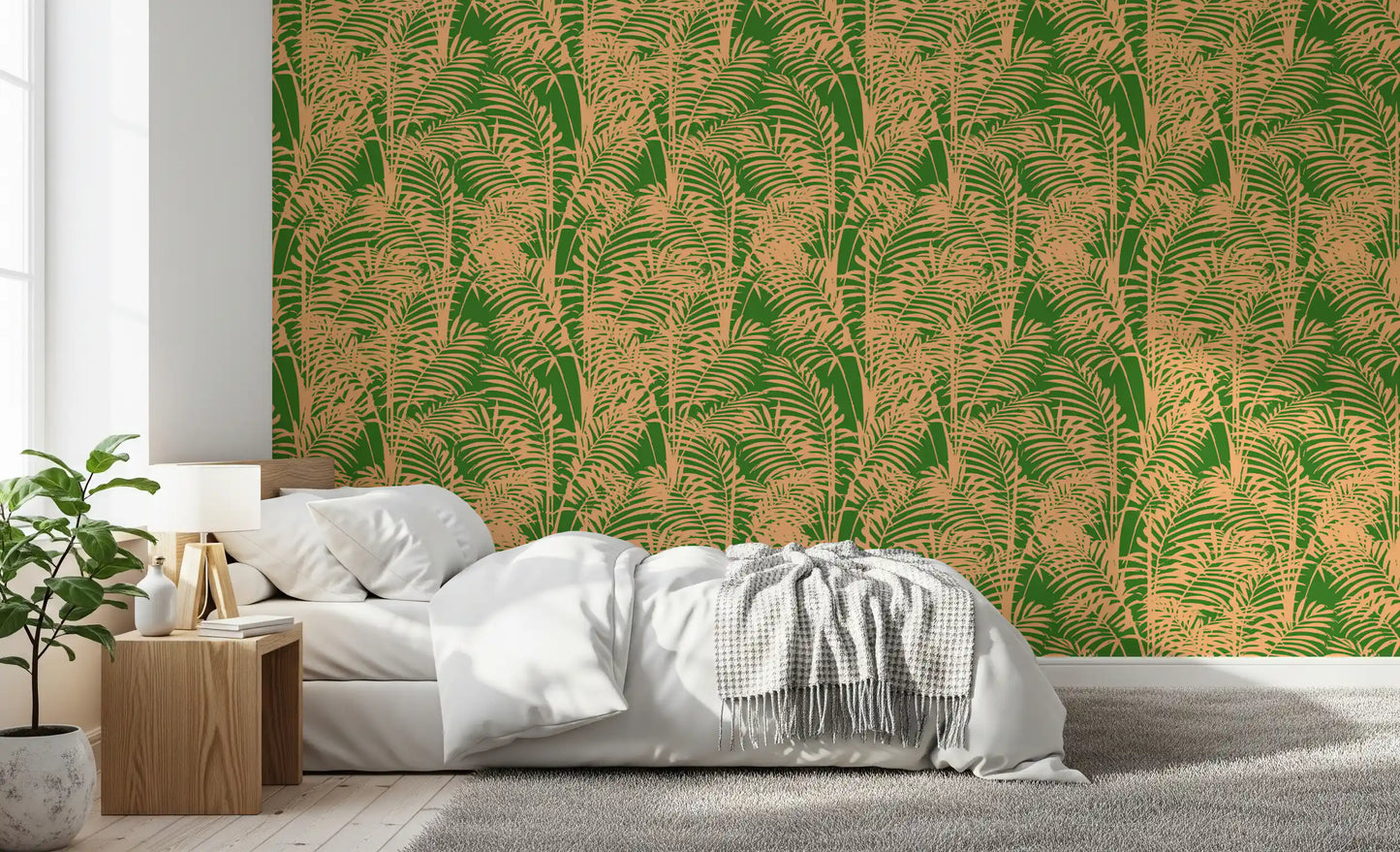 Tapet cu imprimeu abstract de frunze de palmier tropicale