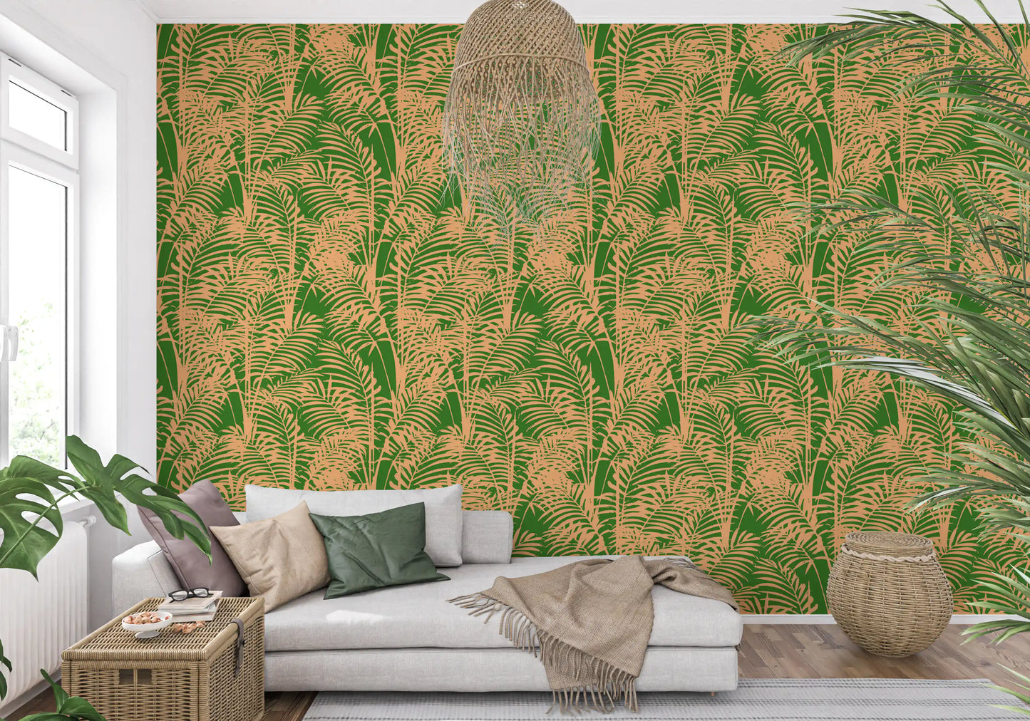 Tapet cu imprimeu abstract de frunze de palmier tropicale