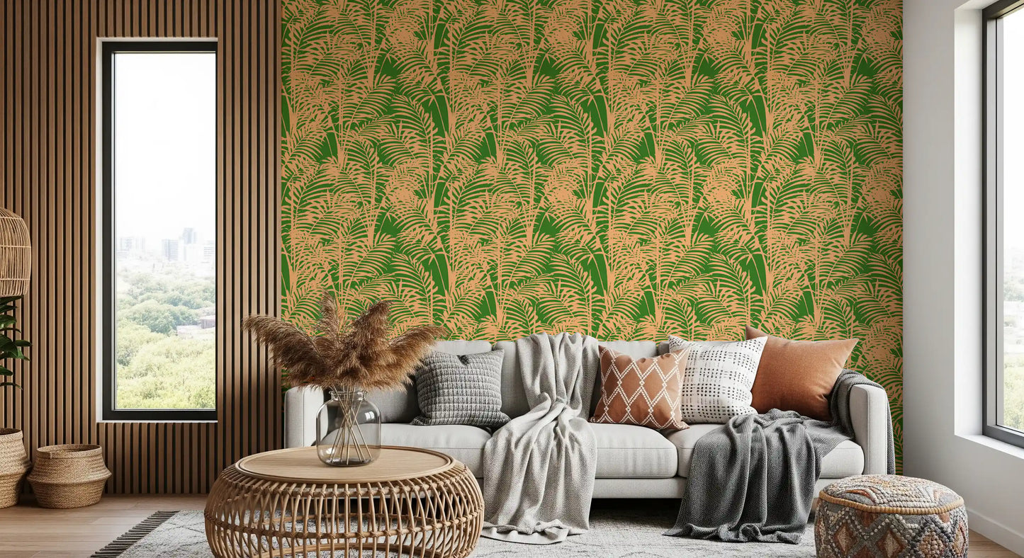 Tapet cu imprimeu abstract de frunze de palmier tropicale