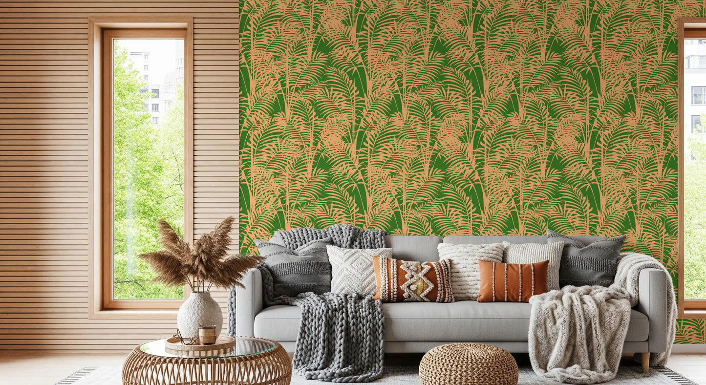 Tapet cu imprimeu abstract de frunze de palmier tropicale