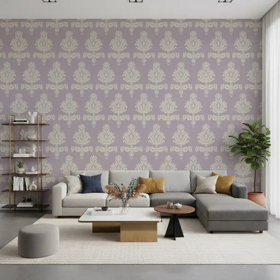 Carta da parati con motivo damascato Heritage color lilla