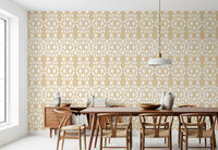 Carta da parati geometrica a reticolo color crema e bianco