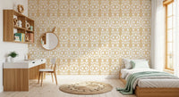 Carta da parati geometrica a reticolo color crema e bianco
