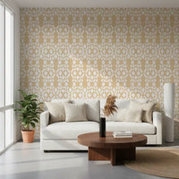 Carta da parati geometrica a reticolo color crema e bianco