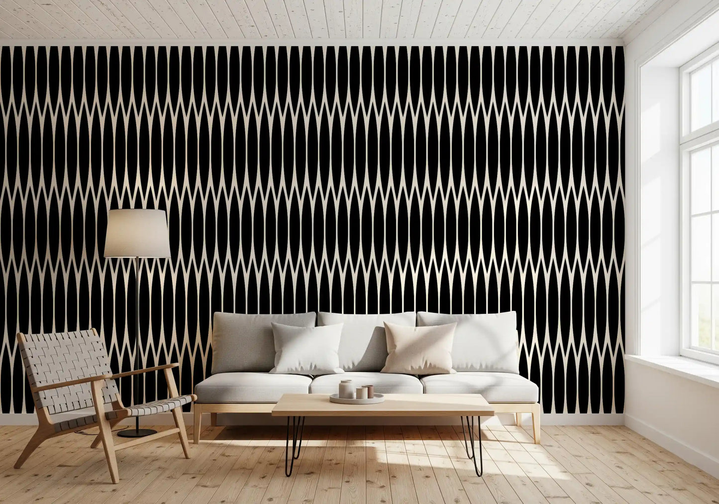 Carta da parati minimalista con motivo a reticolo di archi verticali