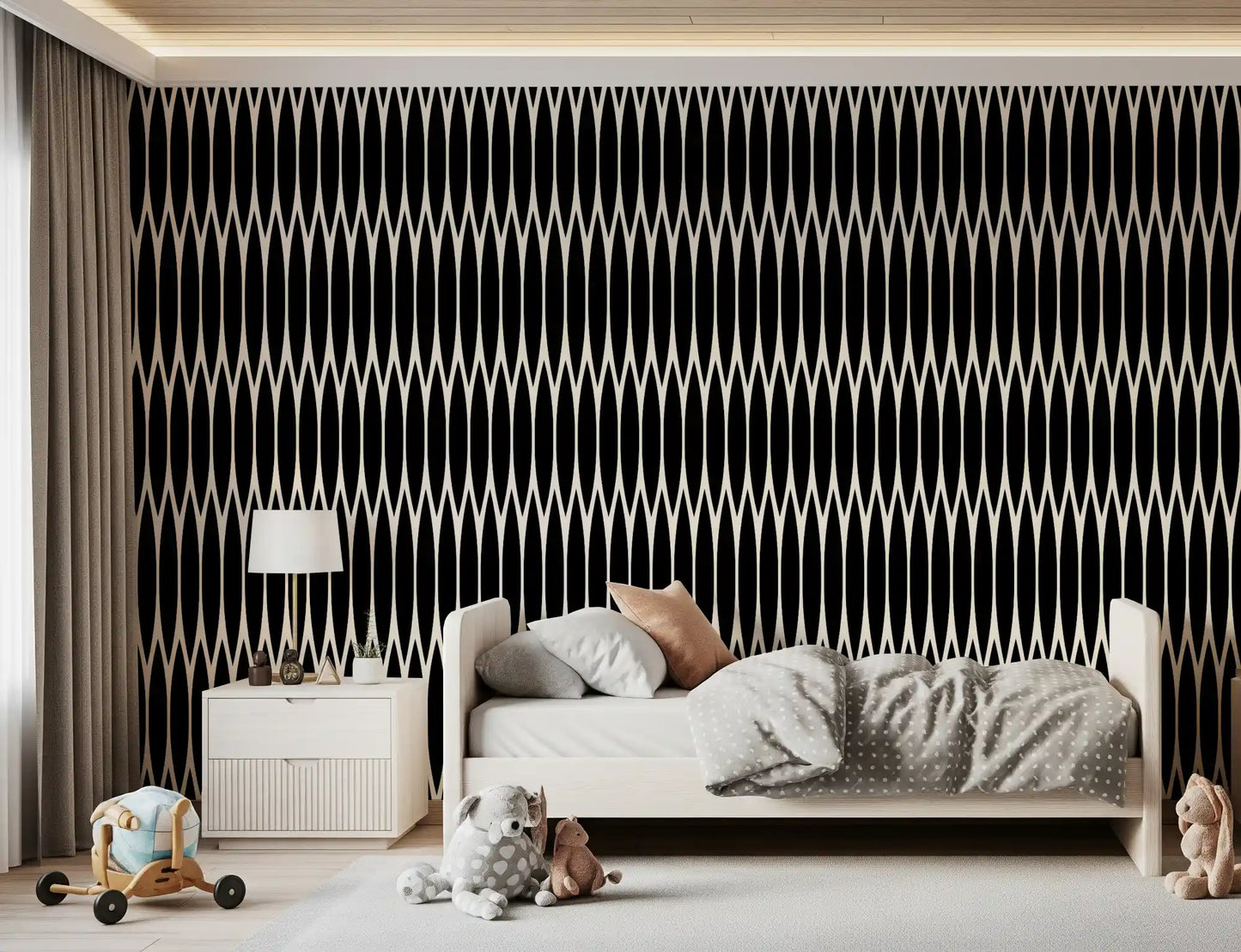 Carta da parati minimalista con motivo a reticolo di archi verticali