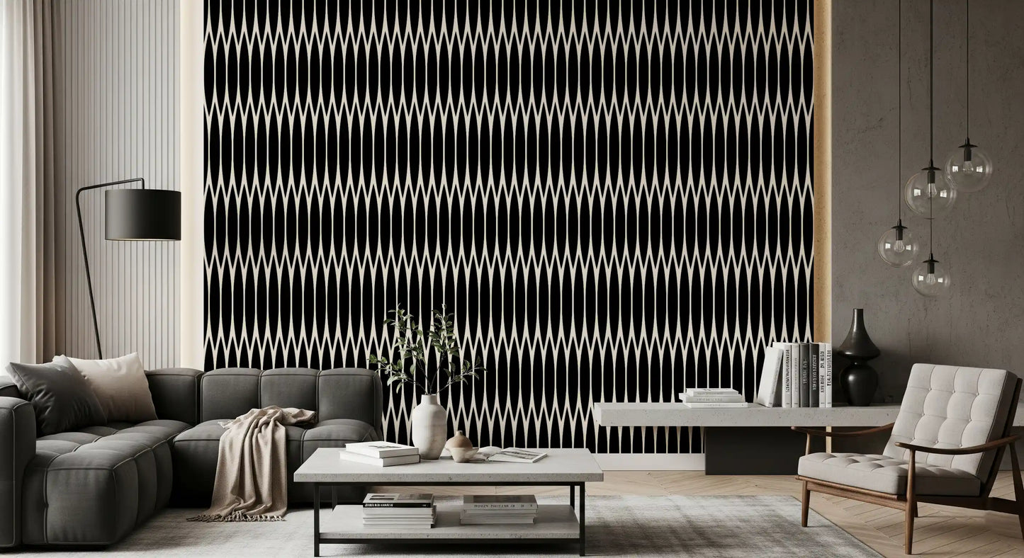 Carta da parati minimalista con motivo a reticolo di archi verticali