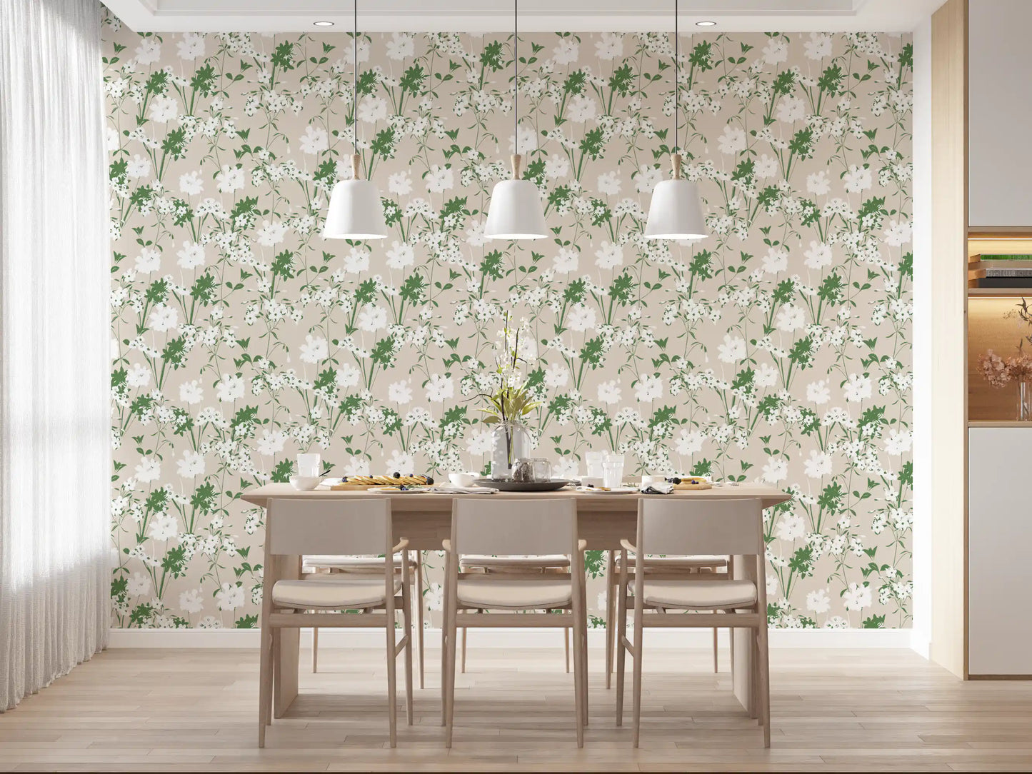 Papier peint silhouette de prairie minimaliste vert sauge