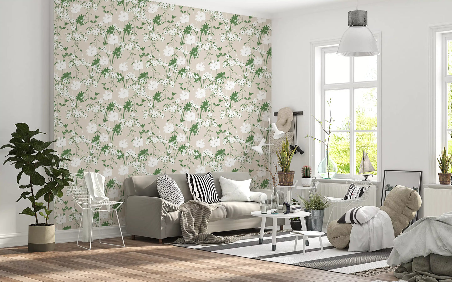 Papier peint silhouette de prairie minimaliste vert sauge