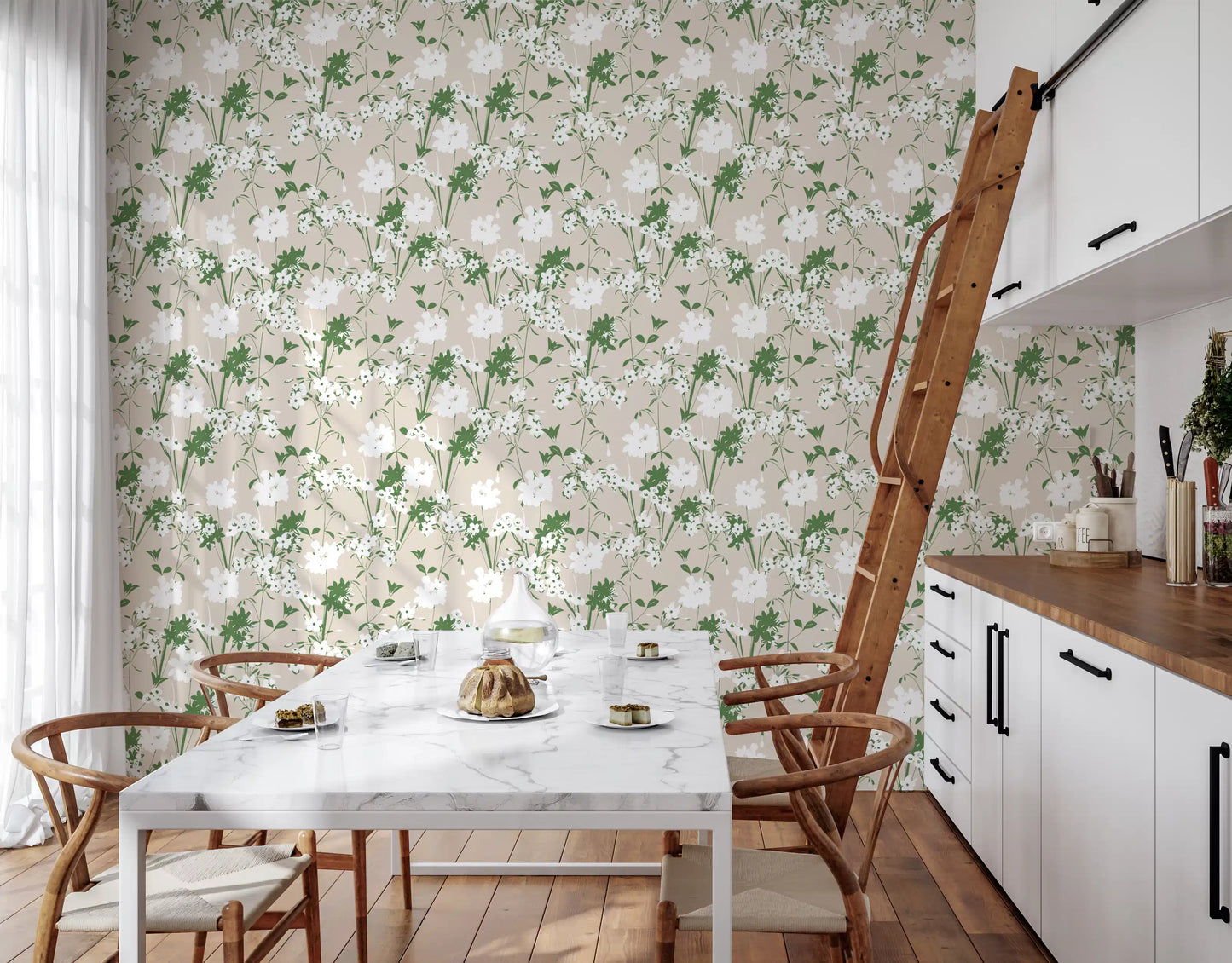 Papier peint silhouette de prairie minimaliste vert sauge