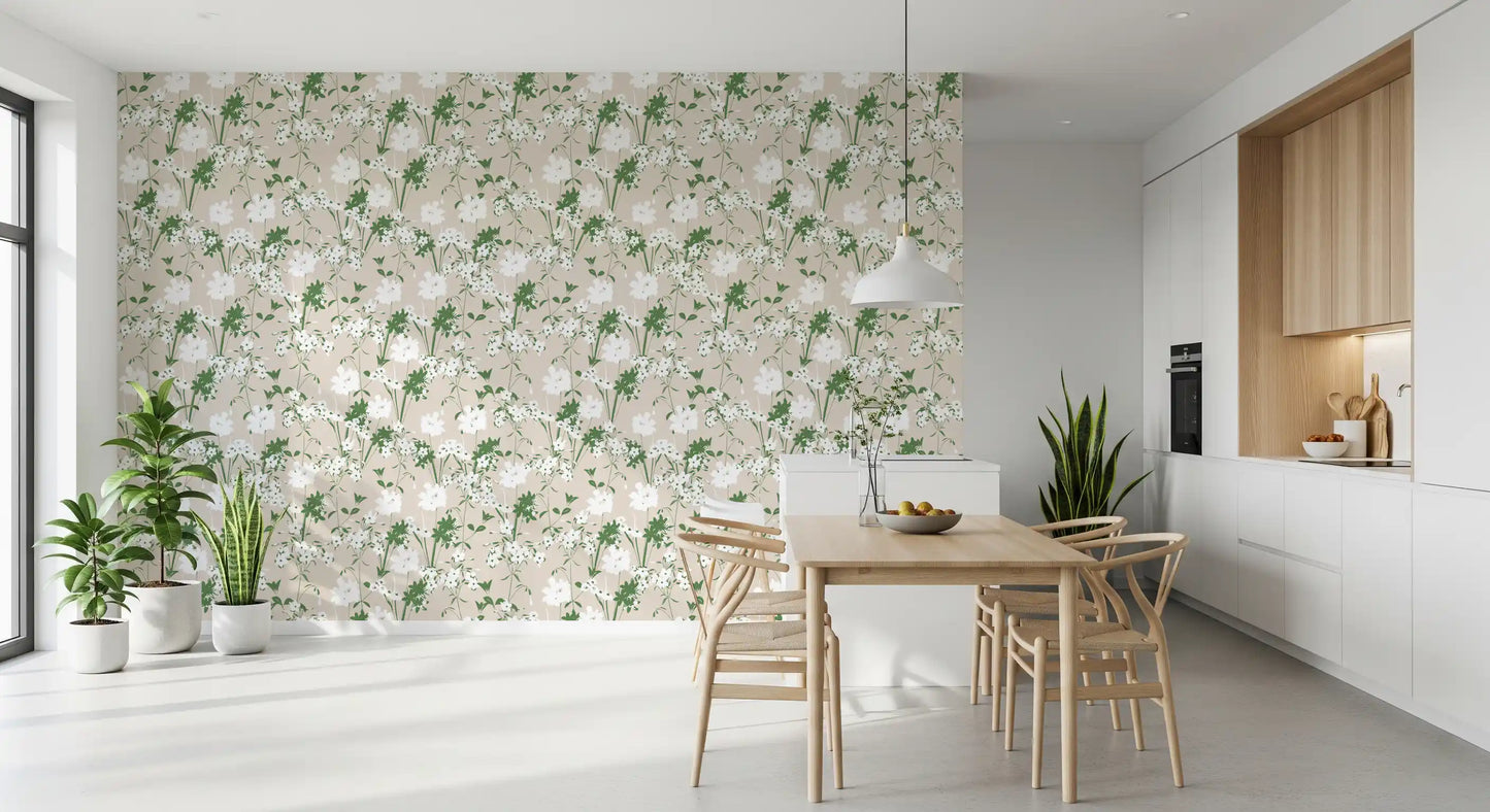 Papier peint silhouette de prairie minimaliste vert sauge