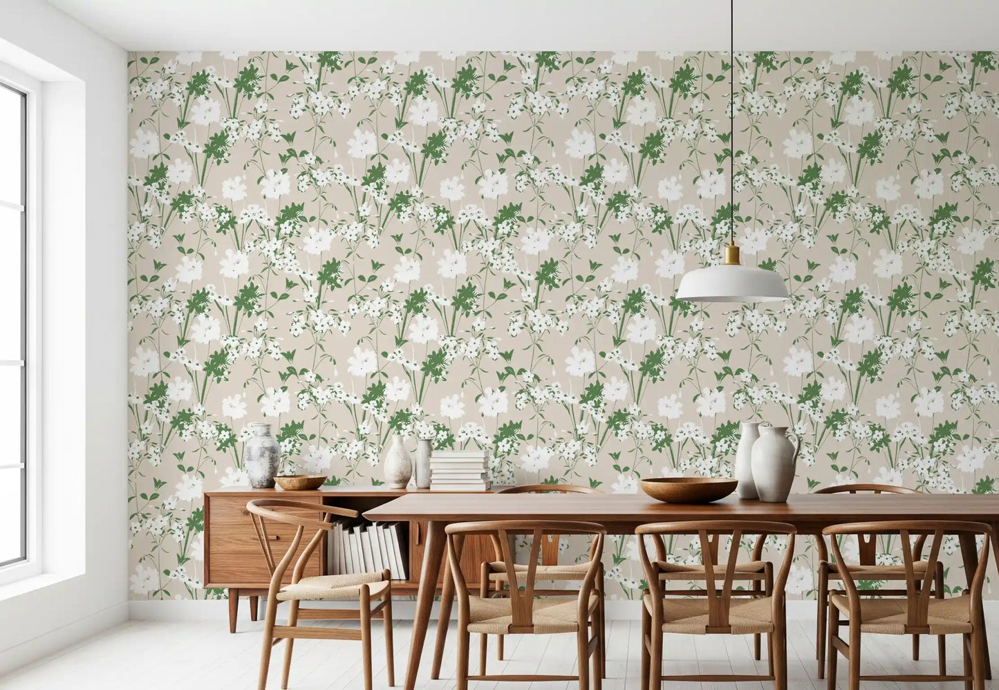 Papier peint silhouette de prairie minimaliste vert sauge