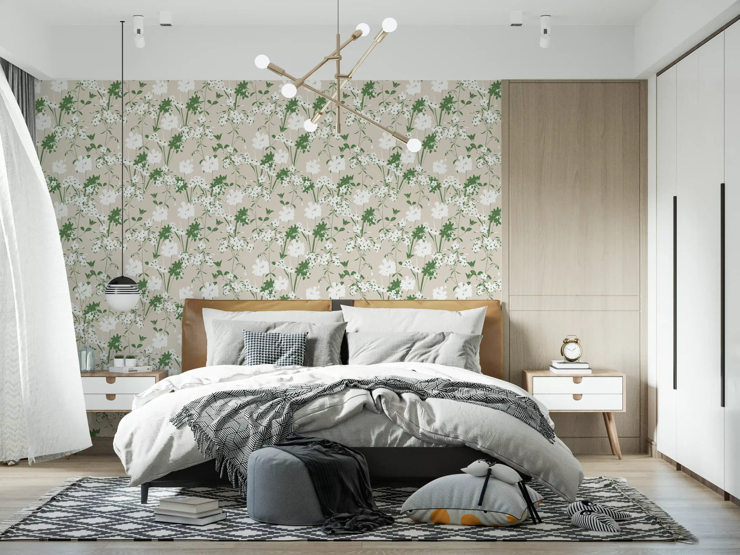 Papier peint silhouette de prairie minimaliste vert sauge