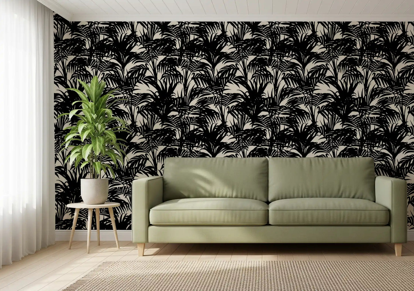 Carta da parati con silhouette monocromatica di palma tropicale