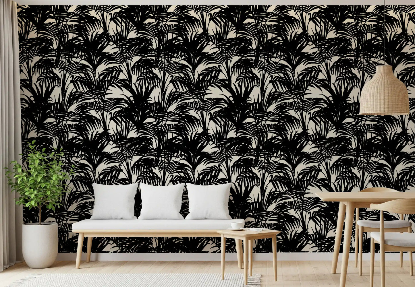 Carta da parati con silhouette monocromatica di palma tropicale