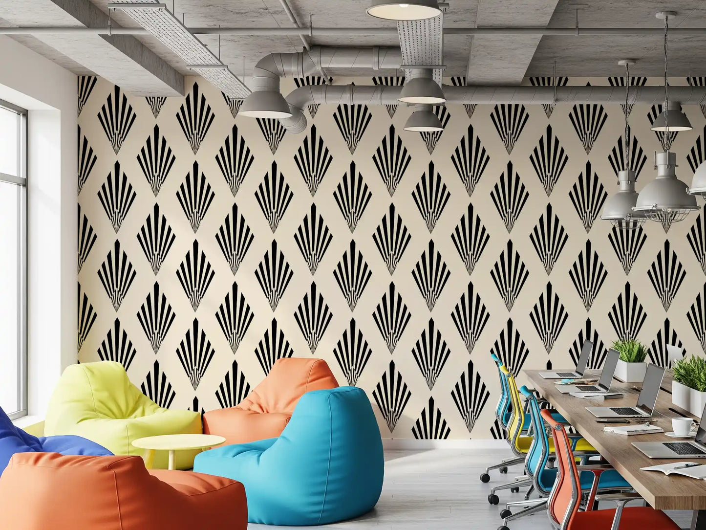 Carta da parati con motivo geometrico a ventaglio in stile Art Déco