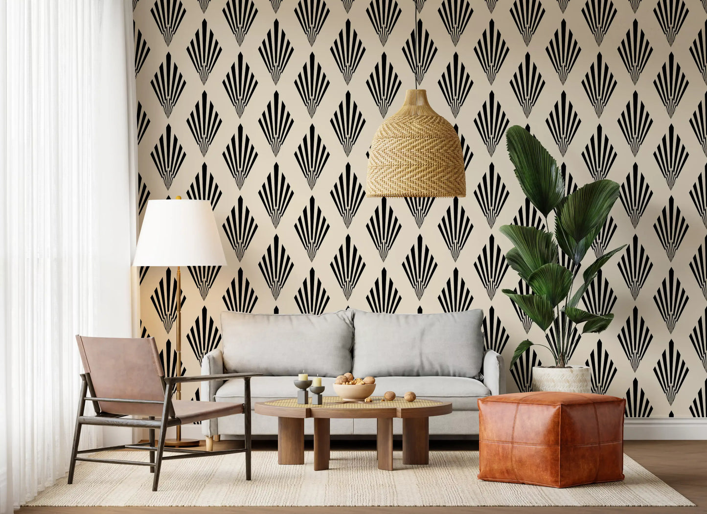 Carta da parati con motivo geometrico a ventaglio in stile Art Déco
