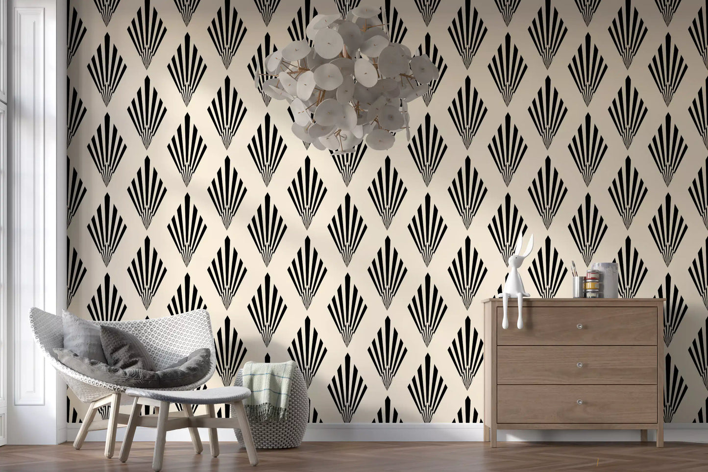 Carta da parati con motivo geometrico a ventaglio in stile Art Déco
