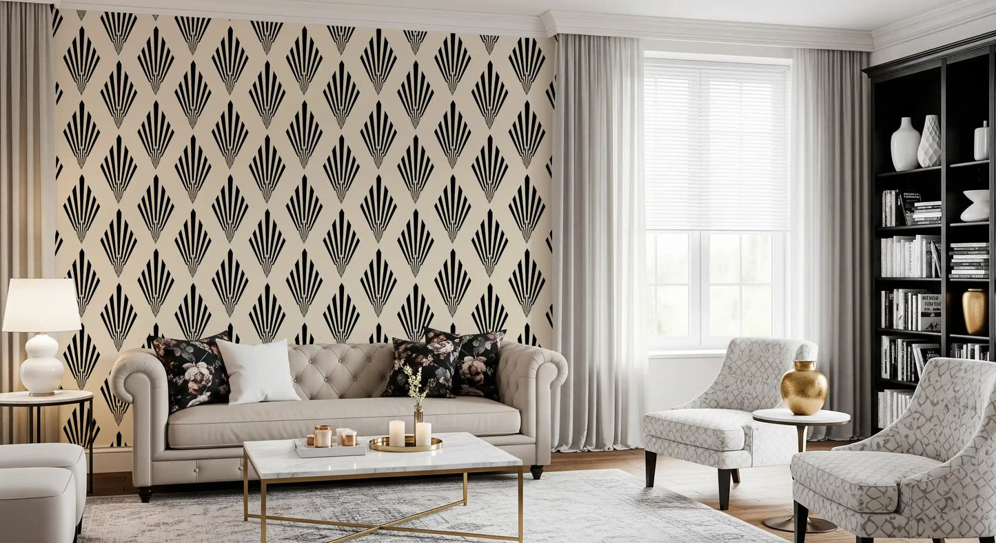 Carta da parati con motivo geometrico a ventaglio in stile Art Déco