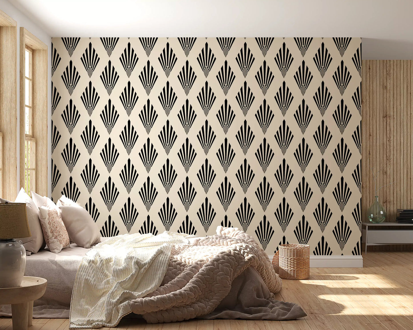 Carta da parati con motivo geometrico a ventaglio in stile Art Déco